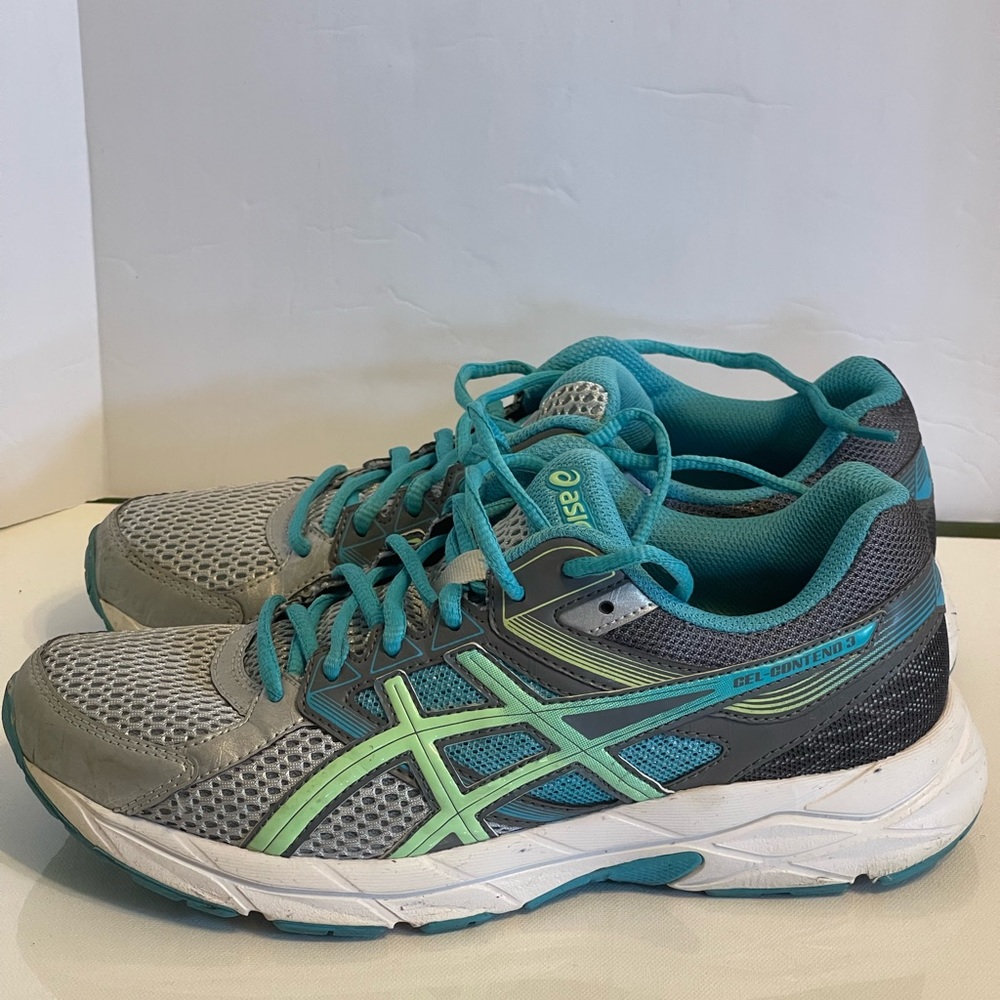 ASICS Gel Contend 3 Athletic Running Shoe Womens Size 7.5 T5F9N Gray Blue Green